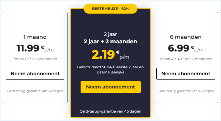 CyberGhost abonnementen met prijzen