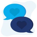 Twee chatbubbels met hartjes om sexting te symboliseren
