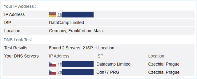 Resultaten van een IP-adres tool tijdens het gebruik van AdGuard VPN