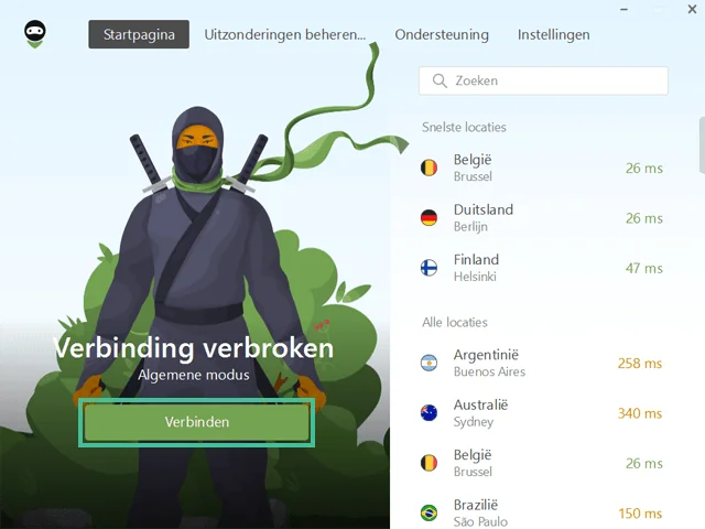 Homescherm van de Windows app van AdGuard VPN