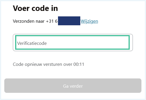 Scherm om een verificatiecode in te voeren die je op je telefoon hebt ontvangen bij Klarna