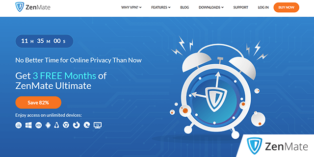 Homepage van de Zenmate VPN website met logo