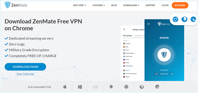 Pagina over de browserextensie van ZenMate VPN op de ZenMate website