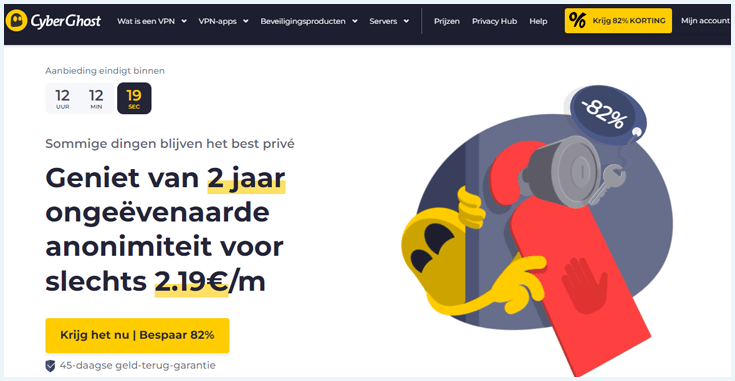 Homepage van de CyberGhost website
