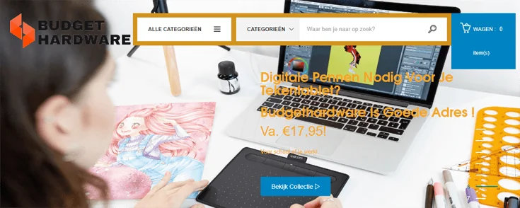 De homepage van de website BudgetHardware