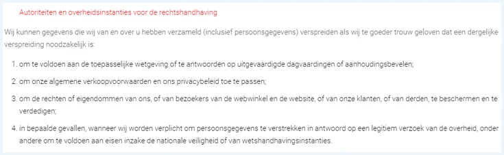 Paragraaf uit het privacybeleid van Kaspersky VPN Secure Connection