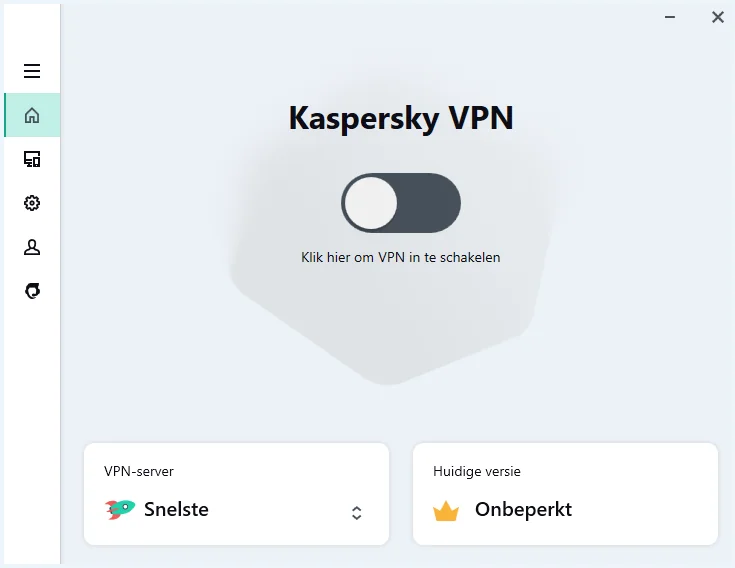 Kaspersky VPN Secure Connection Windows client homescherm