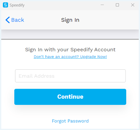Loginscherm van de Speedify app