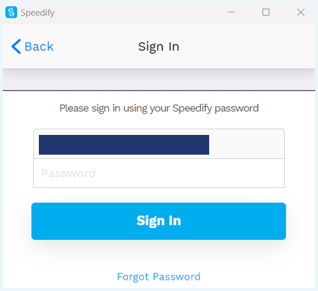 Het scherm om je wachtwoord in te vullen om in te loggen bij Speedify