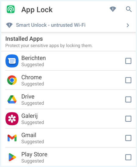 App Lock scherm van Vipre Antivirus in de Android app