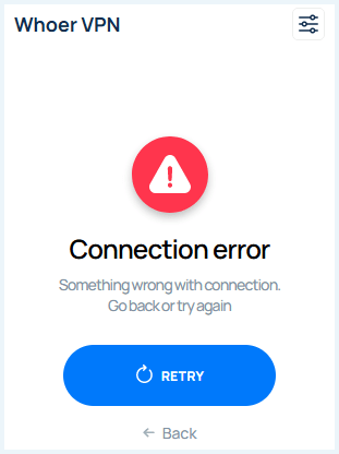 Whoer VPN browserextensie die een connection error geeft