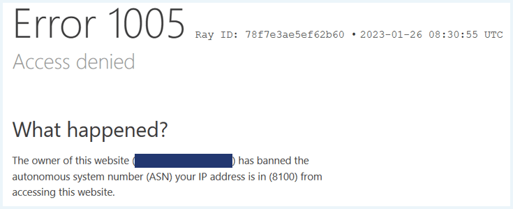 Error 1005 die we kregen bij het gebruik van Whoer VPN