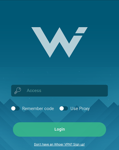 Loginscherm van Whoer VPN