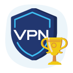 VPN-schild naast een trofee om "Beste VPN" te symboliseren