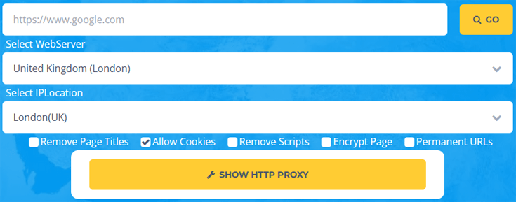 URL invoerbalk voor de proxywebsite 4everproxy