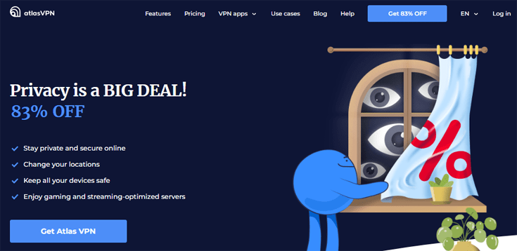 Homepage van Atlas VPN