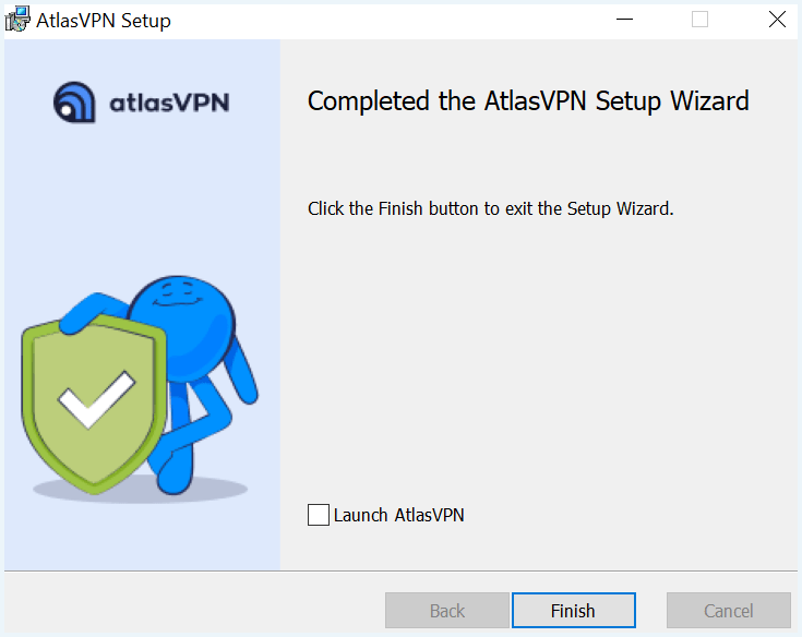 Laatste pagina van de installatiewizard van Atlas VPN