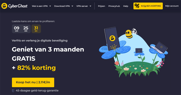 Homepage van de CyberGhost website