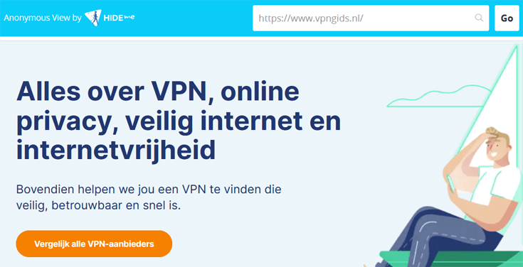 Navigatiebalk van de proxywebsite Hide.me bij het bezoeken van de website VPNGids