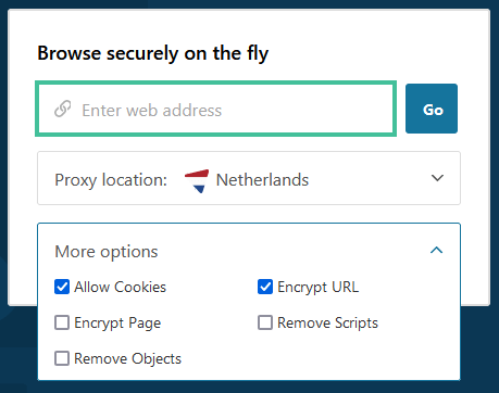 URL invoerbalk voor de proxywebsite Hide.me