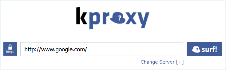 Homepage van de proxywebsite KProxy