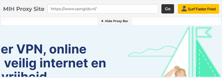 Navigatiebalk van de proxywebsite My IP Hide bij het bezoeken van de website VPNGids