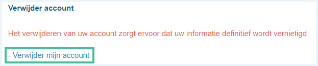De optie om je account te verwijderen bij MyHeritage