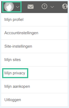 Het menu van MyHeritage waarbij het profiel-icoon en Mijn Privacy zijn uitgelicht