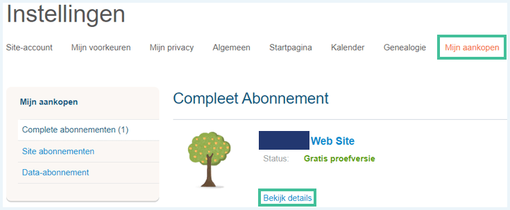 Het scherm Mijn Aankopen op de MyHeritage website waarbij Bekijk Details is uitgelicht