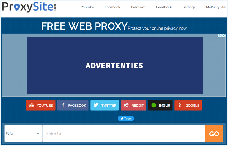 Homepage van de proxywebsite ProxySite