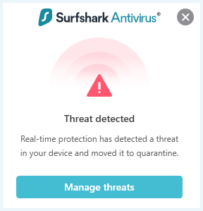 Het scherm Threat Detected van Surfshark Antivirus