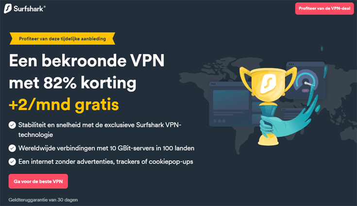 Homepage van de Surfshark website