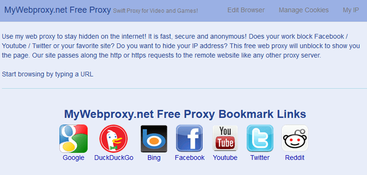 Homepage van de proxywebsite TurboHide en My Web Proxy