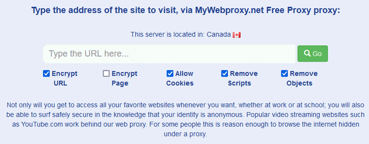 URL invoerbalk voor de proxywebsite TurboHide
