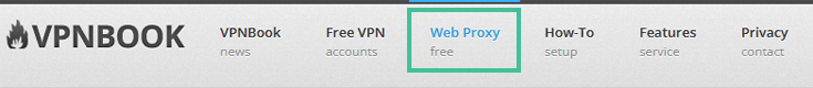 Menu van de website VPNBook waarbij Web Proxy Free is uitgelicht