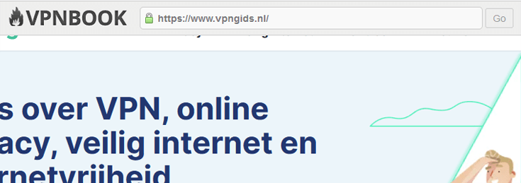 Navigatiebalk van de proxywebsite VPNBook bij het bezoeken van de website VPNGids