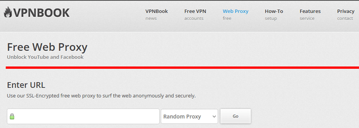 Homepage van de proxywebsite VPNBook