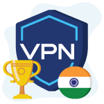 VPN-schild naast een trofee en de vlag van India