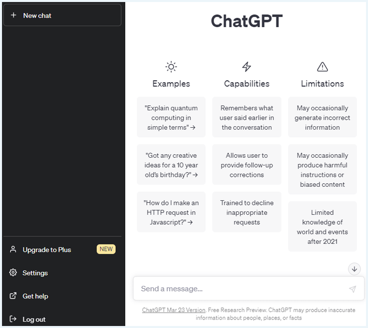 ChatGPT website dashboard als je bent ingelogd