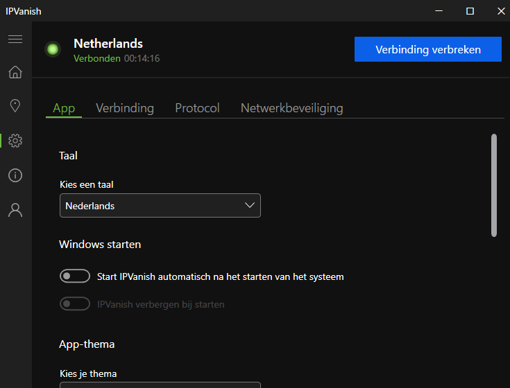 VPN-App-instellingen van IPvanish