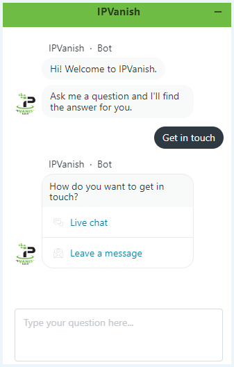 Livechat van IPVanish