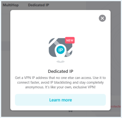 Melding betreffende Dedicated IP in de Surfshark VPN-app