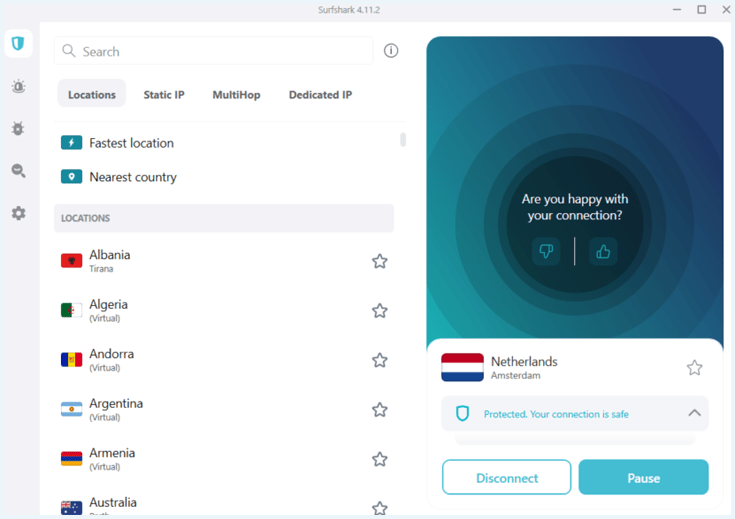 Software van de VPN-app van Surfshark
