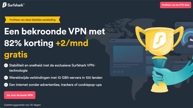 Homepage van de Surfshark website