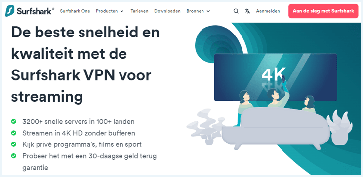 Landingspagina over Streaming op de Surfshark website