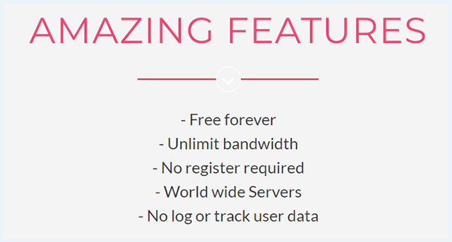 Amazing features zoals vermeld op de Thunder VPN website