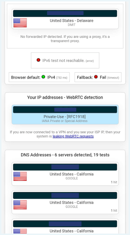 IP en DNS Lektest van Thunder VPN