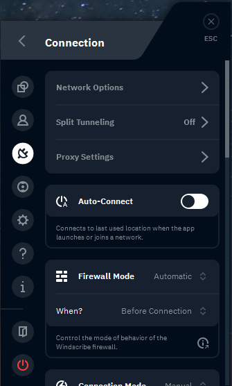 Instellingen van de VPN Windscribe
