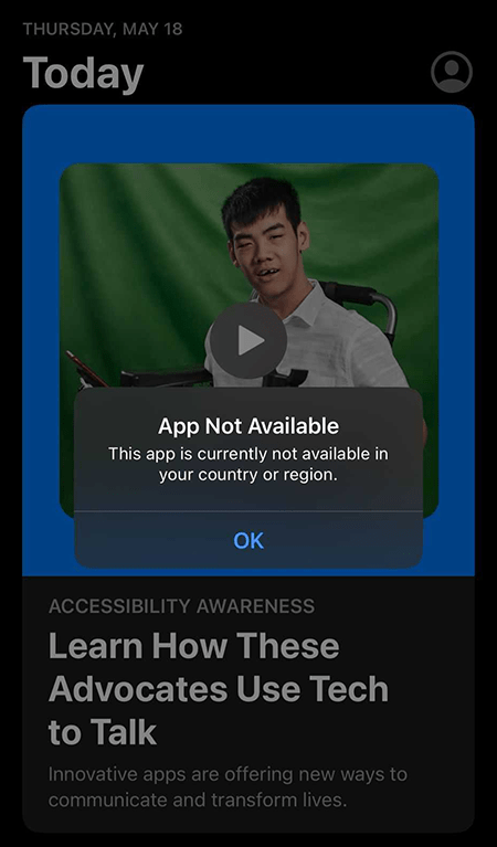 ChatGPT app met de melding App Not Available