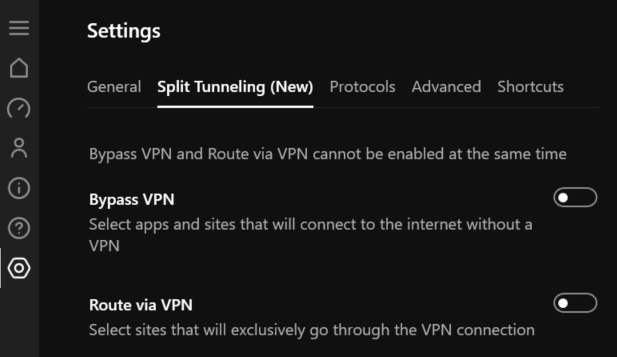 Split Tunneling Settings van de VPN-app van Hotspot Shield